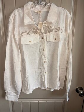 White Eyelet Embroidered Button-Up Shirt